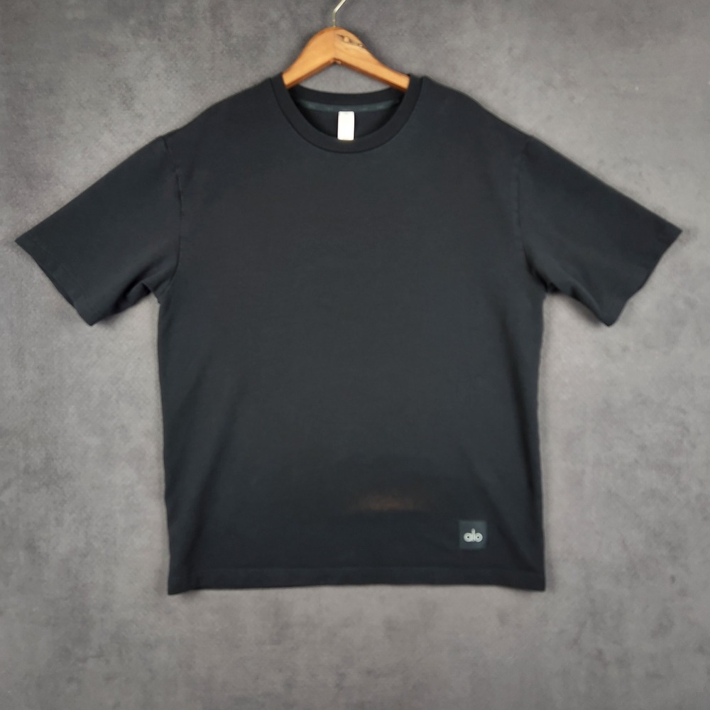 Alo Yoga Double Take Shirt Mens Medium Black Short Sleeve Relaxed Fit Tee M1224R